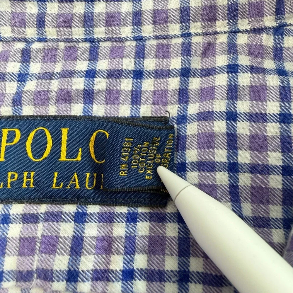 Polo Ralph Lauren Button Down Mens L Purple Gingham Long Sleeve Gingham Office